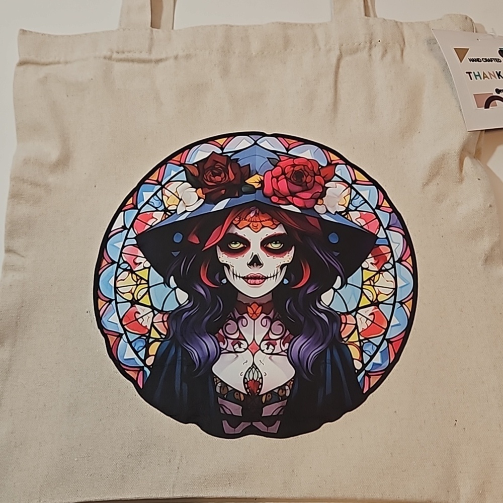 Hand Crafted Reusable Bag Canvas 100% Cotton Skull - Picture 8 of 17